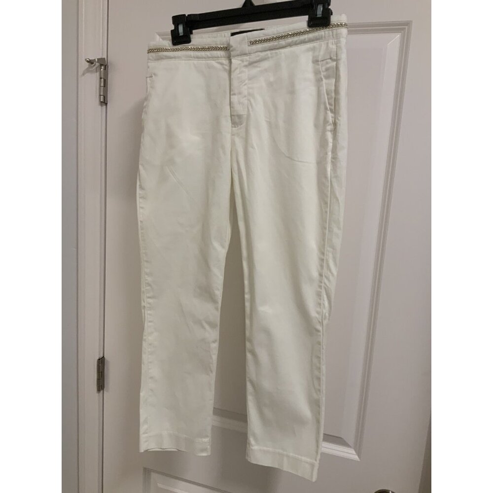 Jean St.Tropez France Pant SIze 4 Women's Straight Cropped Cream Chain Accent